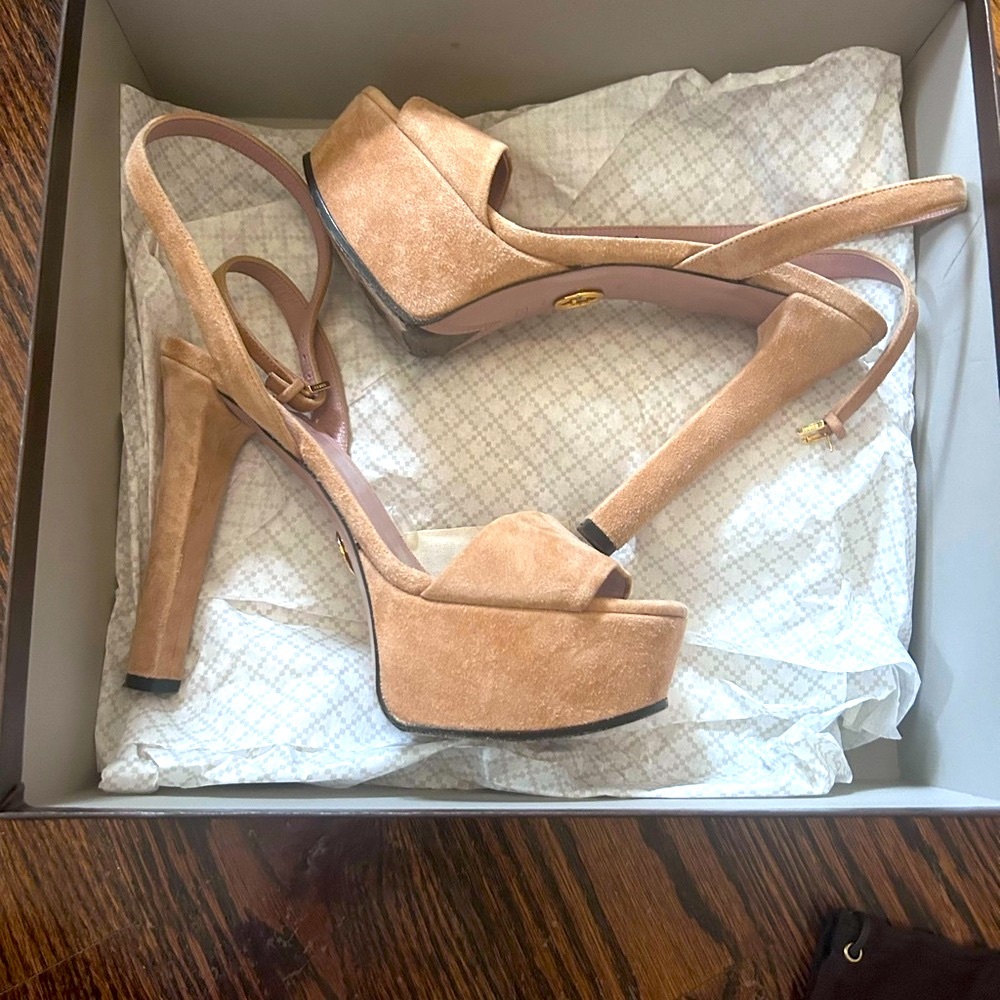Gucci Tan Suede Platform Heels